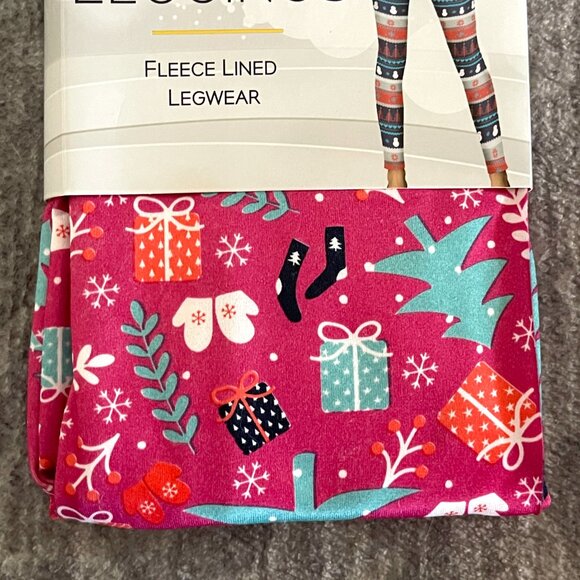 NEW Blue Star Small Medium Pink Holiday Christmas Festive Leggings Fleece Lined - Picture 3 of 6